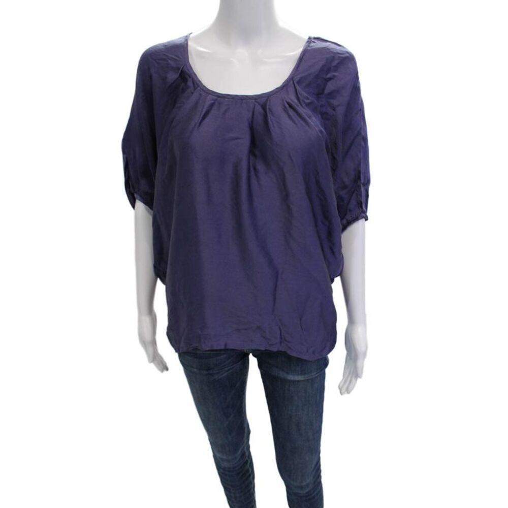 Chelsea Flower Women Purple Silk Bohemian Round Neck 3/4 Sleeve Blouse Size XS